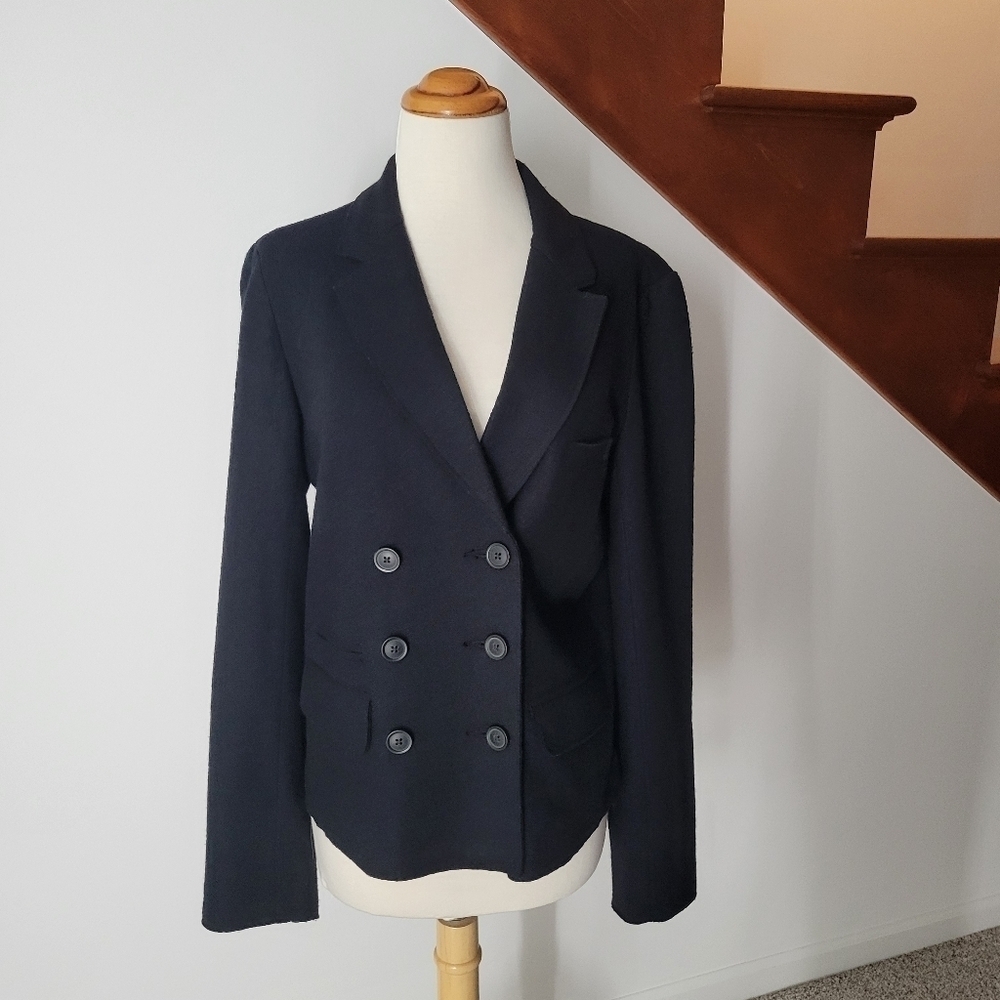 J. Crew Black Double Breasted Cropped Wool Jacket Sz 10‎